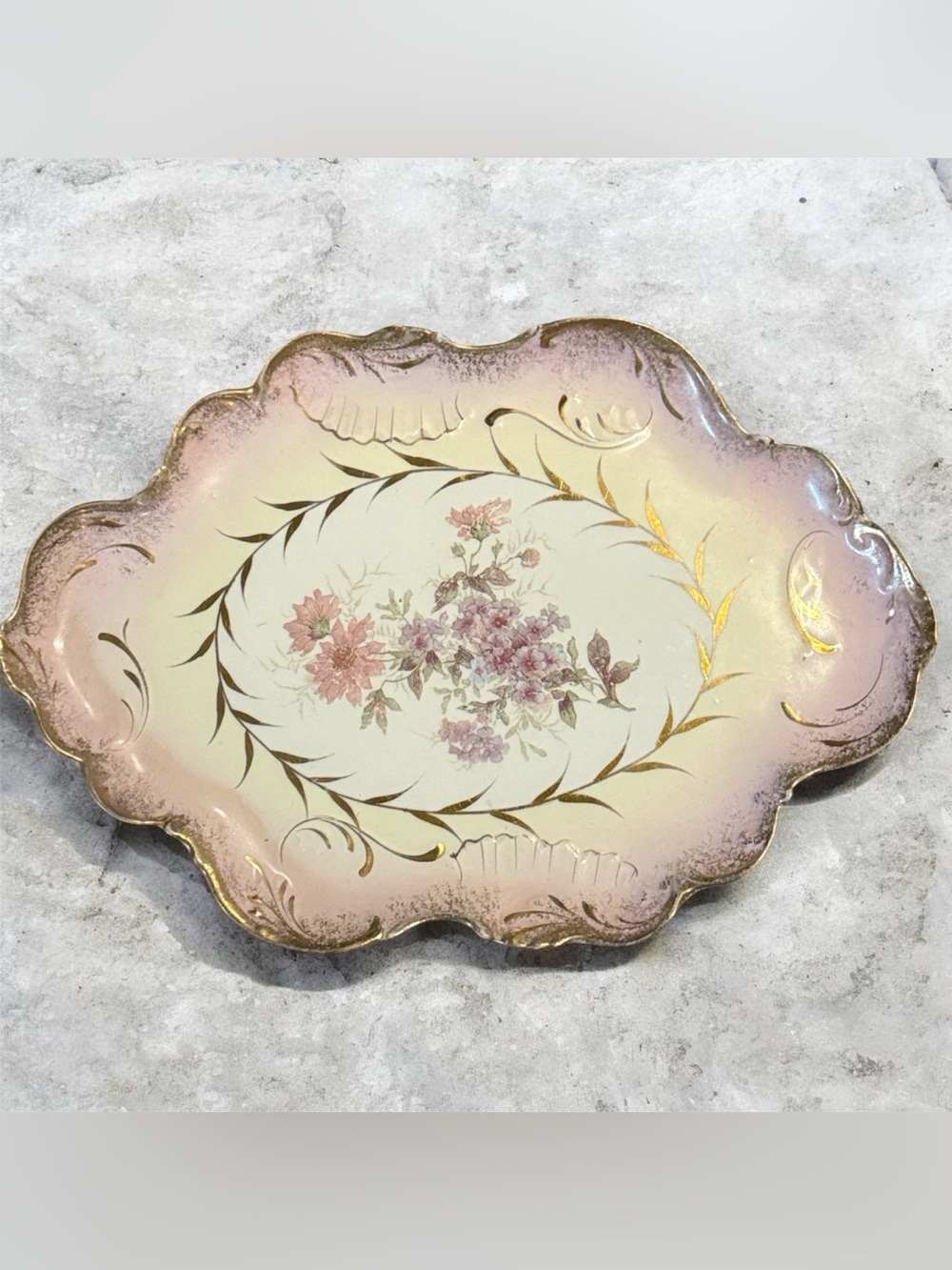 Vintage Victorian Floral Porcelain Serving Tray!
